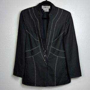 Carlisle Vintage Pinstripe Wool Silk Stitch Effect Blazer Jacket Size 10